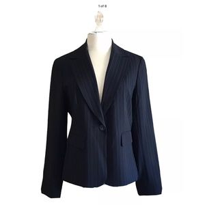 Anne Klein Black Pinstripe Lined Blazer Jacket